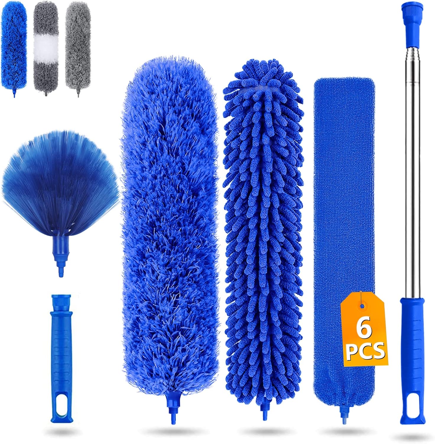 Feather Duster 6pcs,Dusters for Cleaning Extendable with Telescopic Pole 100 inc...