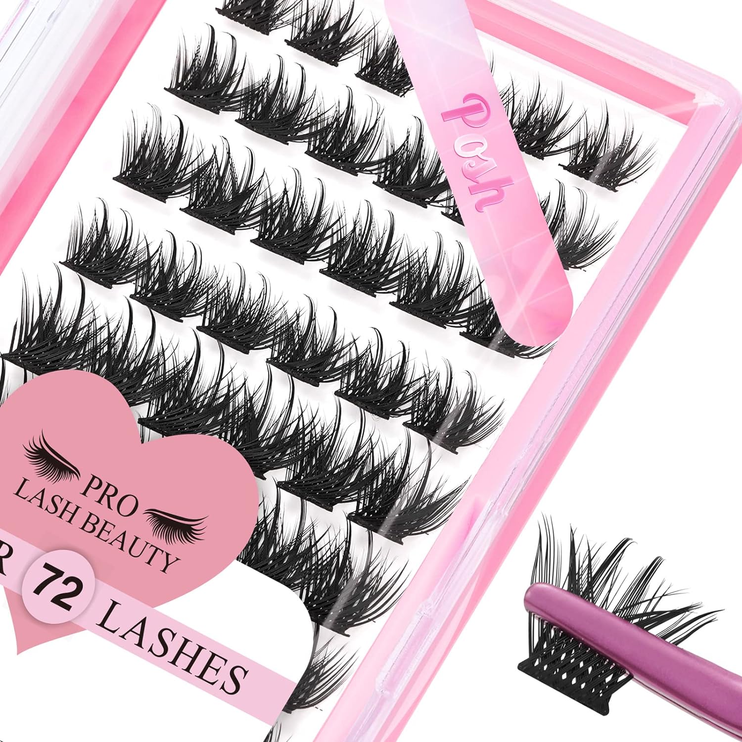 Lash Clusters, 72 Pcs Individual Cluster Lashes DIY Lash Extension 8-16mm Eyelas...