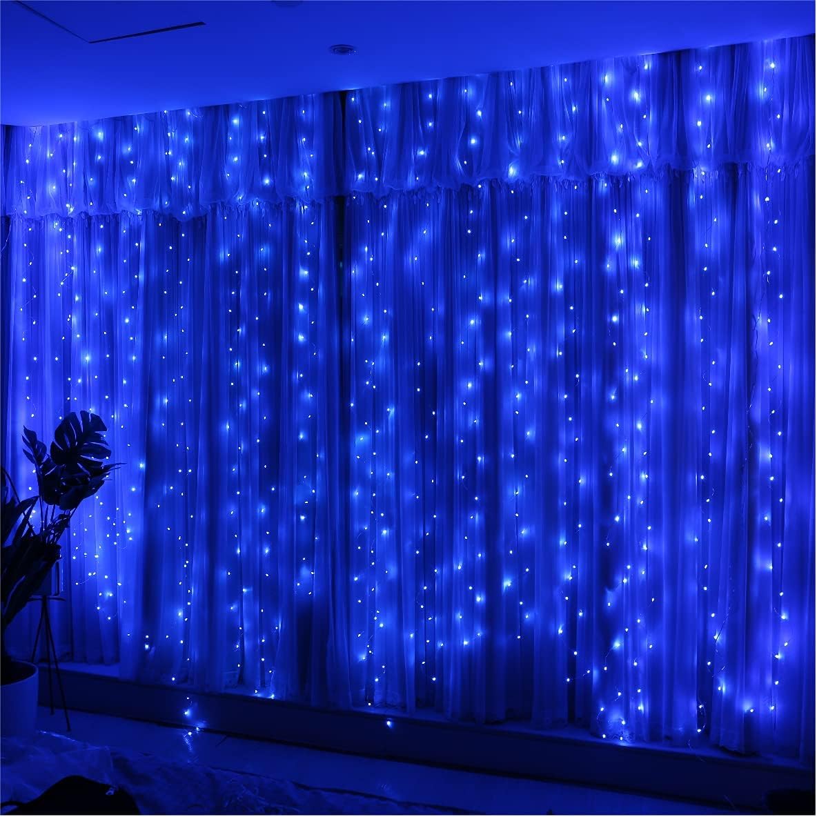 HXWEIYE 300LED Blue Fairy Curtain Lights, 3mx3m US...