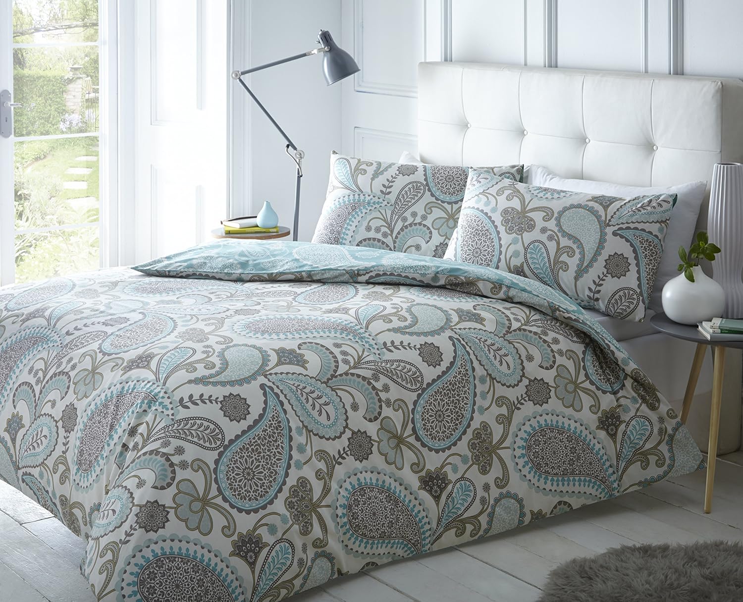 Sleepdown Paisley Teal Duvet Cover & Pillowcase Set Bedding Digital Print Quilt...