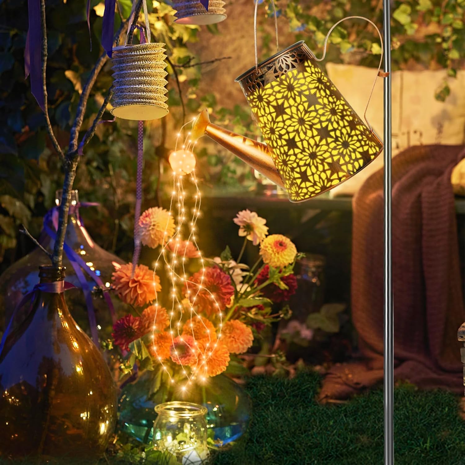 FLSEPAMB Watering Can Solar Lights Garden, 90+1 LED Solar Garden Ornaments Outdo...