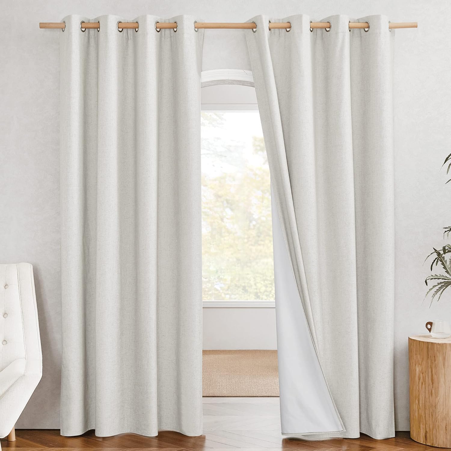 PONY DANCE Full Blackout Linen Curtains for Living...