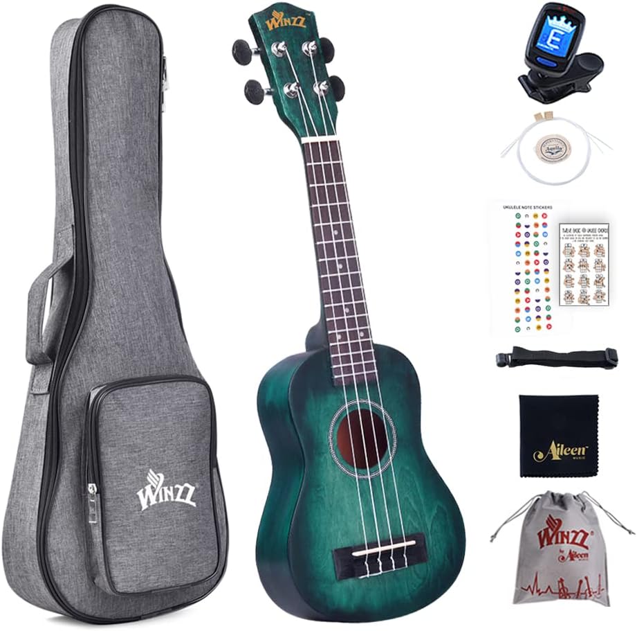 Winzz Kids Adults Ukulele Soprano Beginner Kit, 21 Inches Ukulele Set Blue-green...