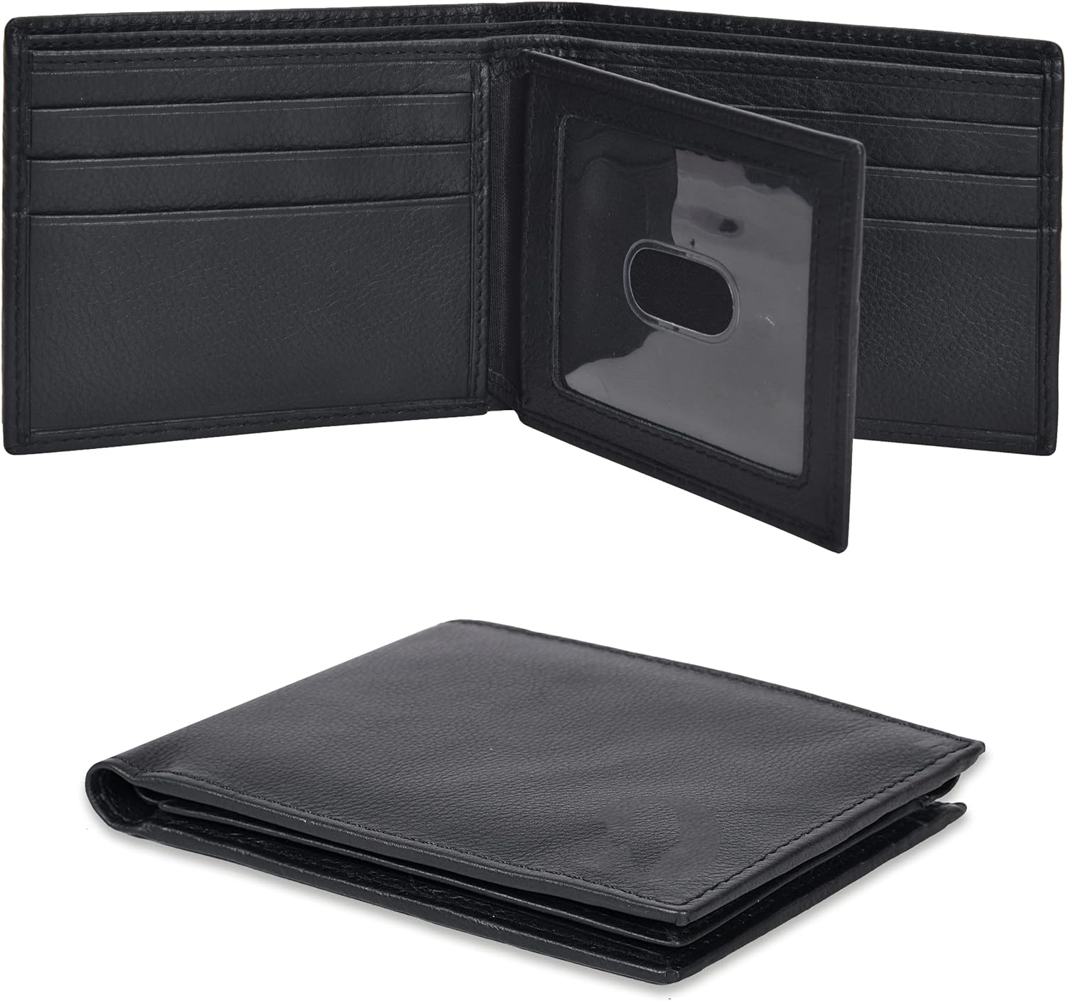 Bi fold wallets | Slim Black Genuine Leather Minimalist Front Pocket Wallets for...
