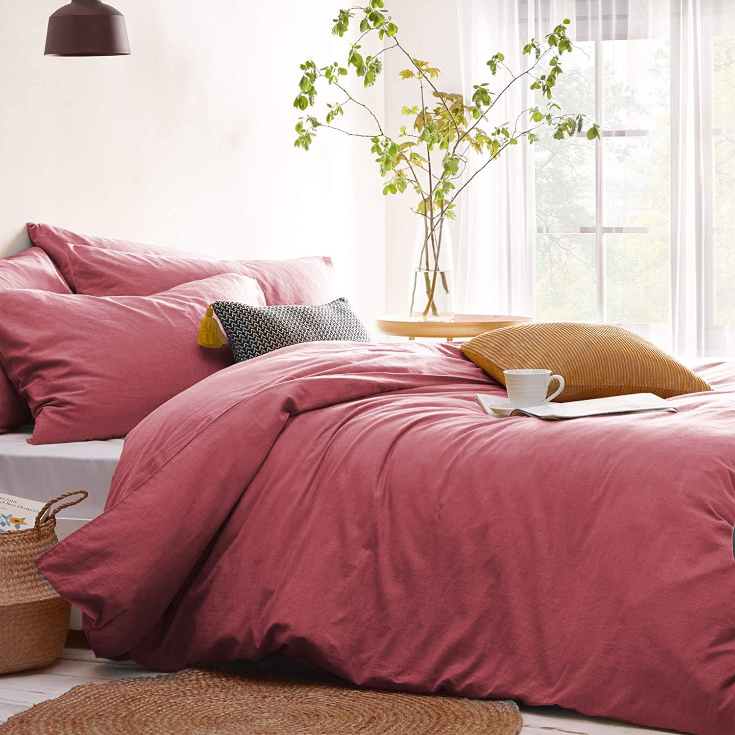 Lanqinglv 3n Pieces Duvet Cover Set Double Bed Bean paste Plain Bedding Set Micr...