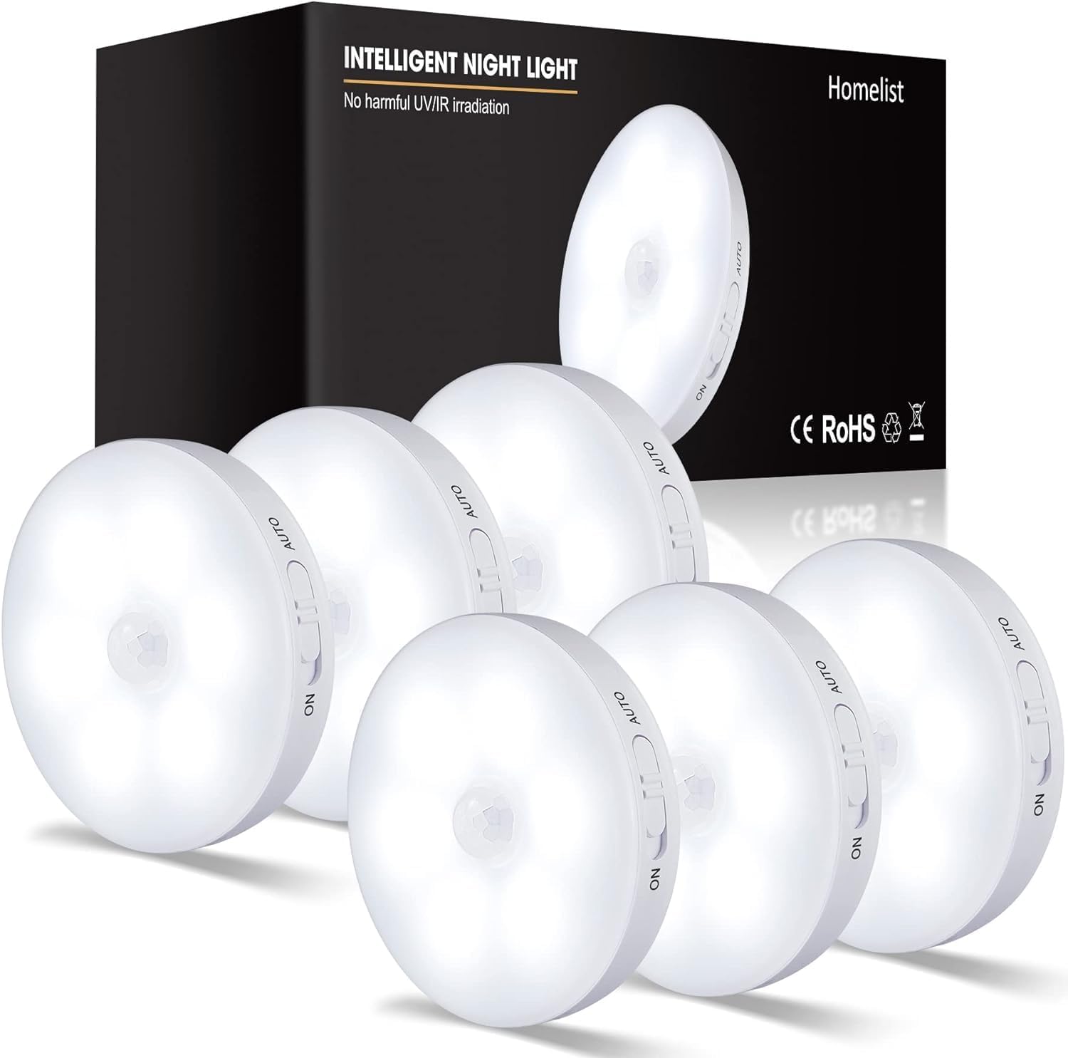 Homelist 6 Pack Motion Sensor Lights Indoor,Wireless LED Rechargeable Movement S...