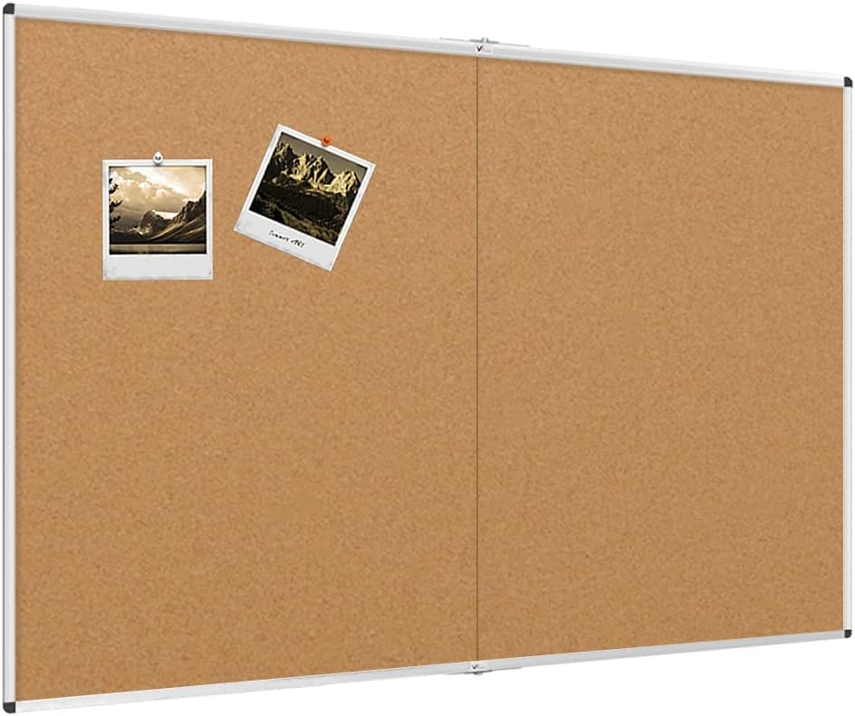 VIZ-PRO Large Cork Bulletin Board/Foldable Noticeboard, 180x120cm, Silver Alumin...