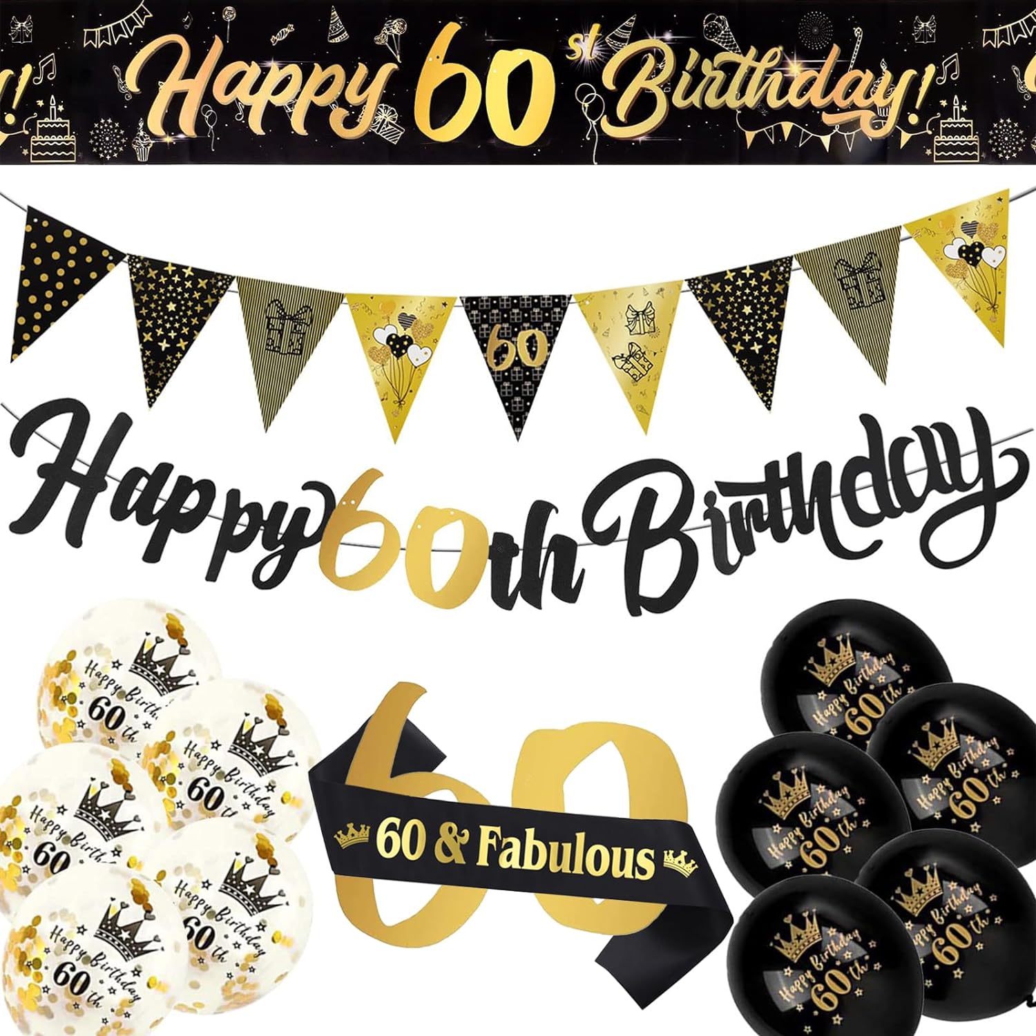 60th Birthday Decoration Kit, 13 Pieces Birthday Party Decoration Include Happy...