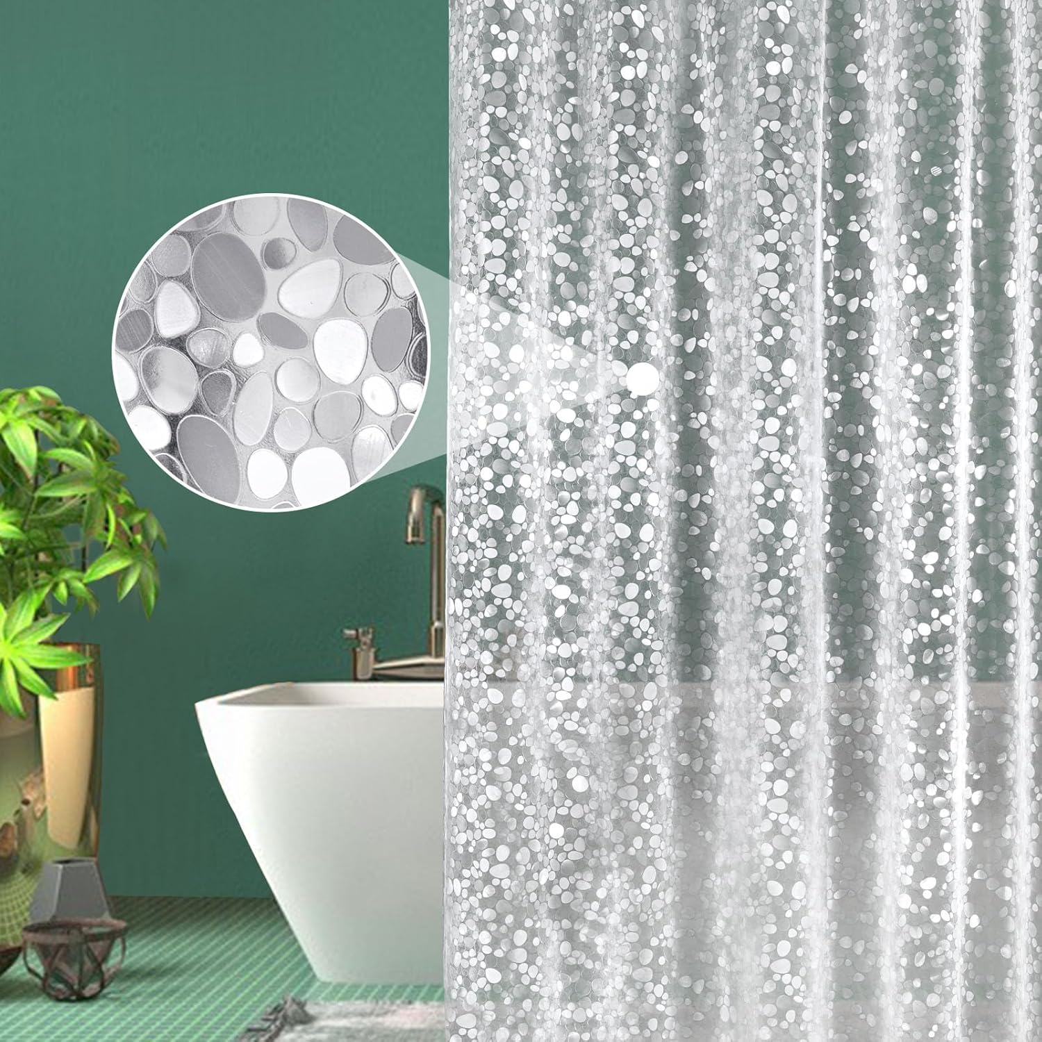 EurCross Eco-friendly Shower Curtains with Crystal Stone, Waterproof and Mildew...