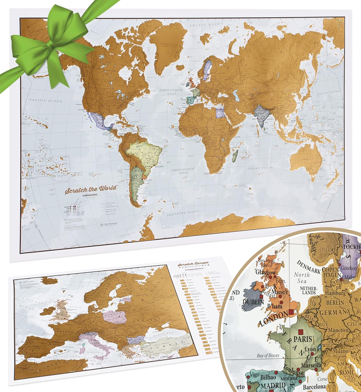 Scratch The World® Travel Map - Scratch Off World Map Poster + Bonus Europe Scra...