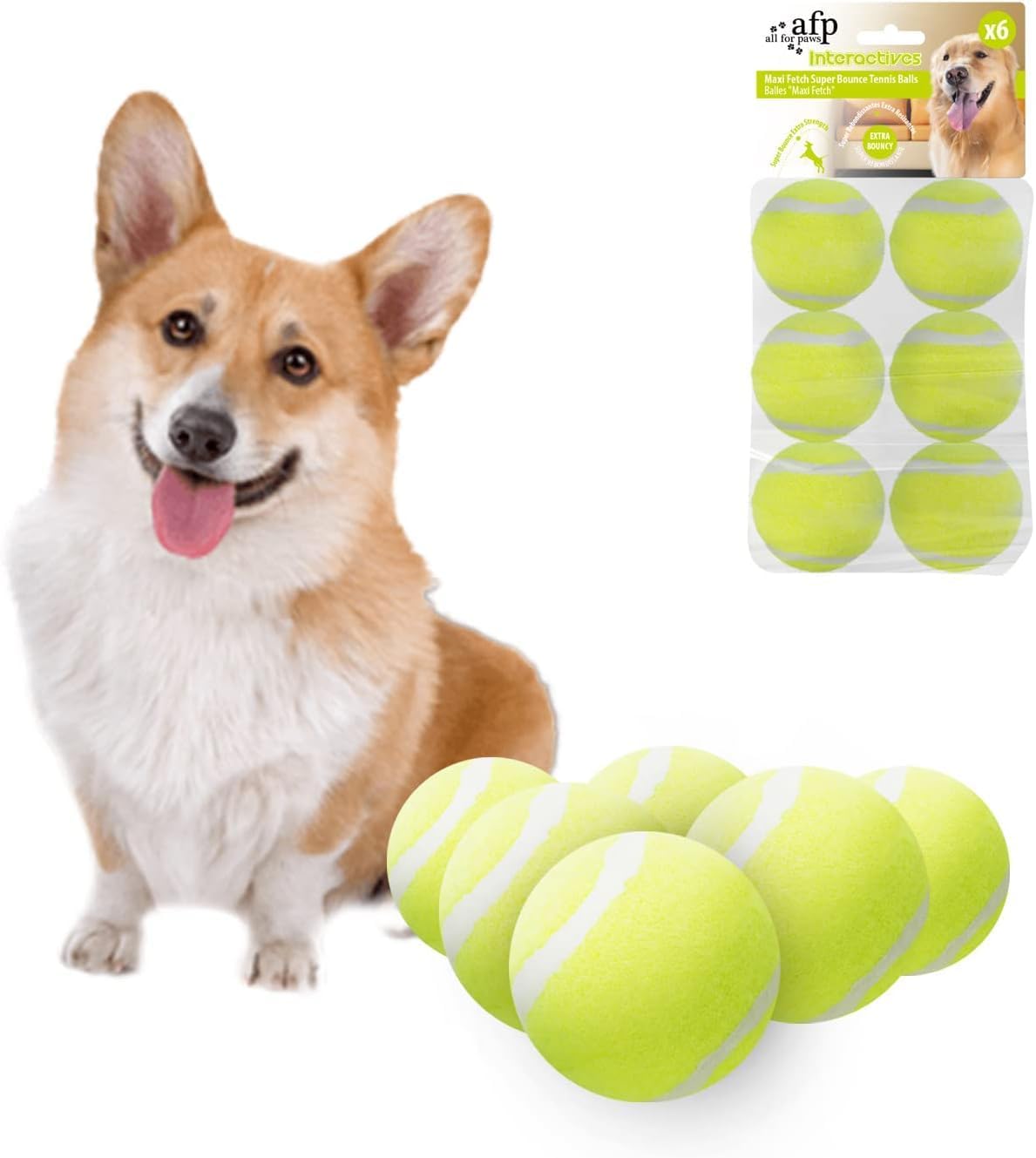 ALL FOR PAWS Interactive Hyper Fetch Super Bounce Tennis Balls Dog Toy, Dog Tenn...