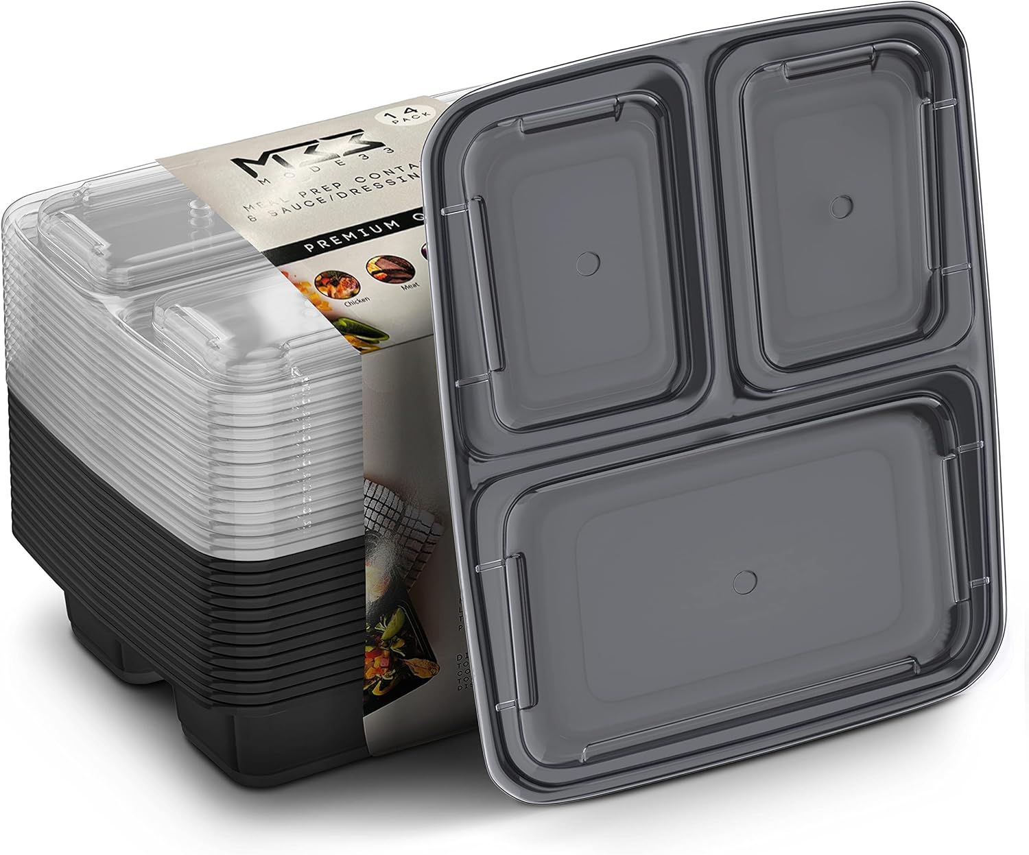 iGADGET London (14 Pack) 3 Compartment BPA Free Meal Prep Containers - with Sauc...