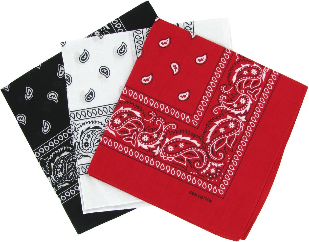 Paisley Cotton Bandana 3 pack Red White Black 57x57cm 3 Random Colours
