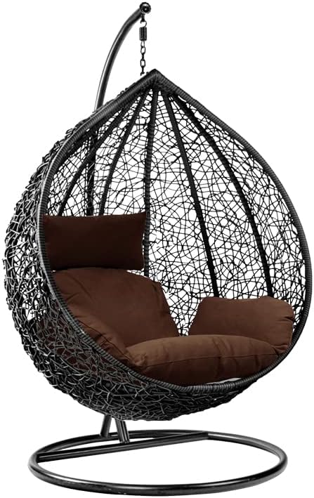 Rattan Swing Egg Chair Hanging Garden Hammock with Cushions & Stand Outdoor Indo...