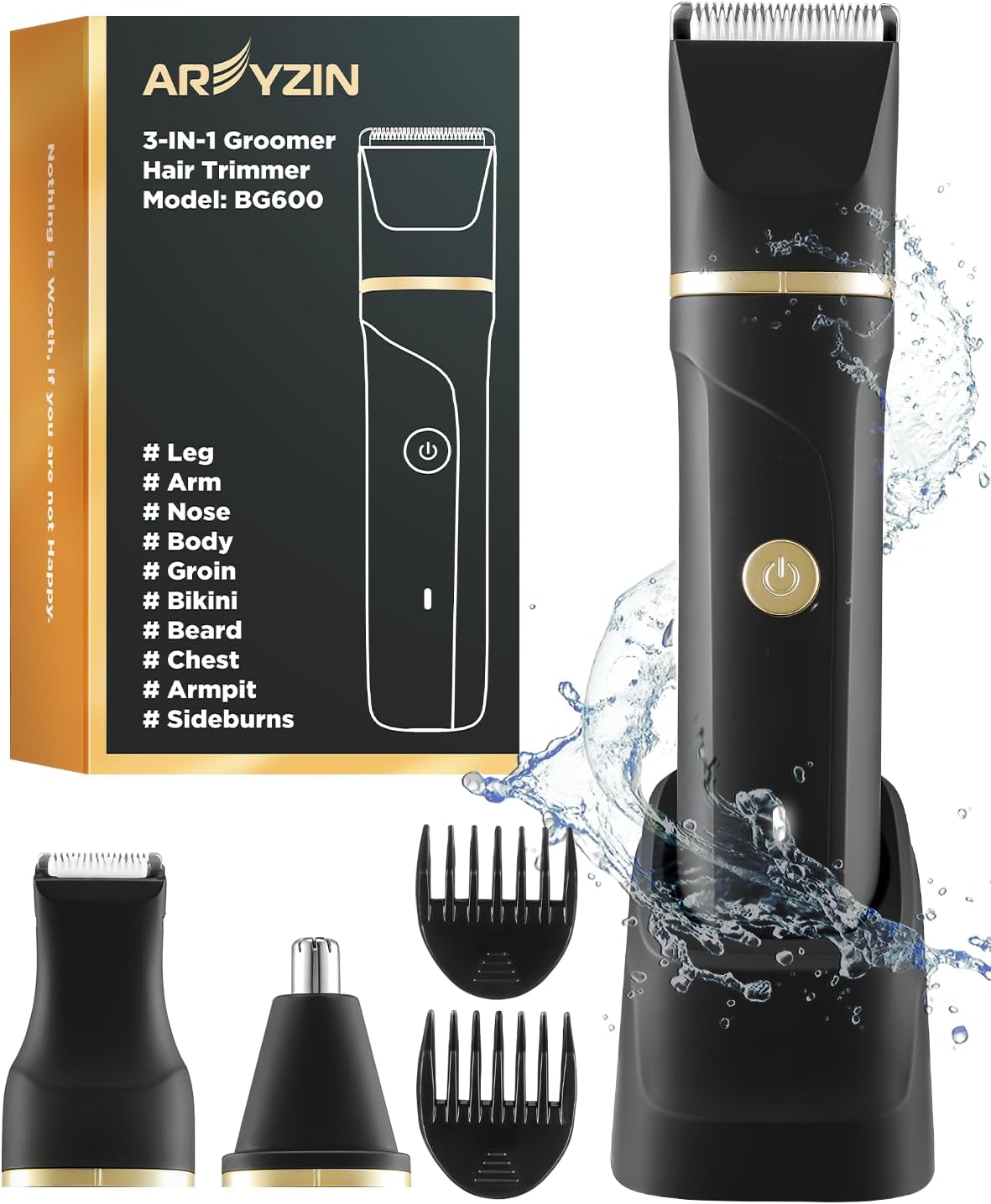 Rechargable Body Hair Trimmer Men Painless Body Groomer & Ball Trimmer Men,3 in...