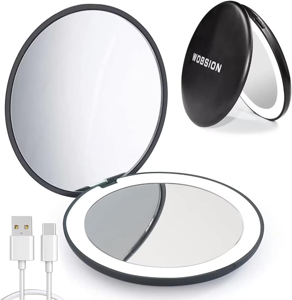 wobsion Rechargeable Compact Mirror,1x/10x Magnification Compact Mirror with Lig...