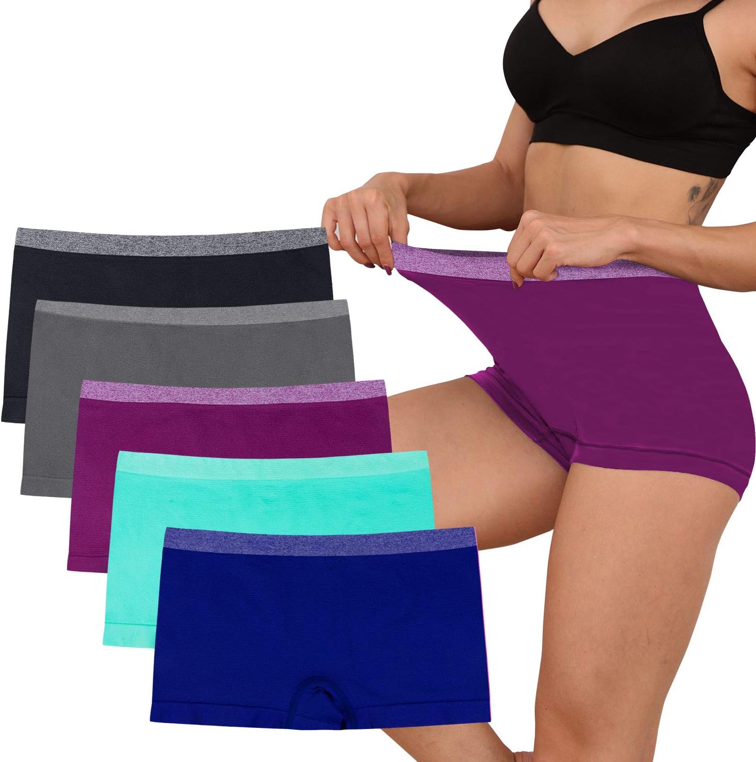 Ruxia Women's Seamless Boyshort Panties Nylon Spandex Underwear Stretch Boxer Br...