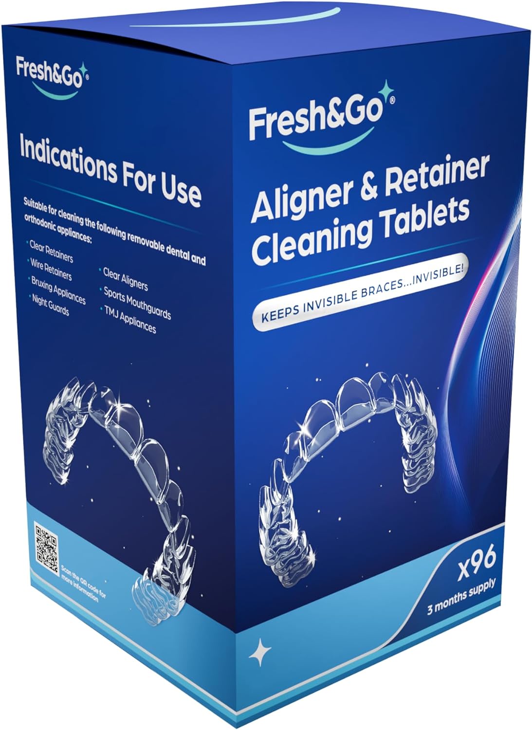 Fresh & Go® Retainer Cleaning Tablets | 96 Tablets | Fresh, Mint, Clean, Brite,...