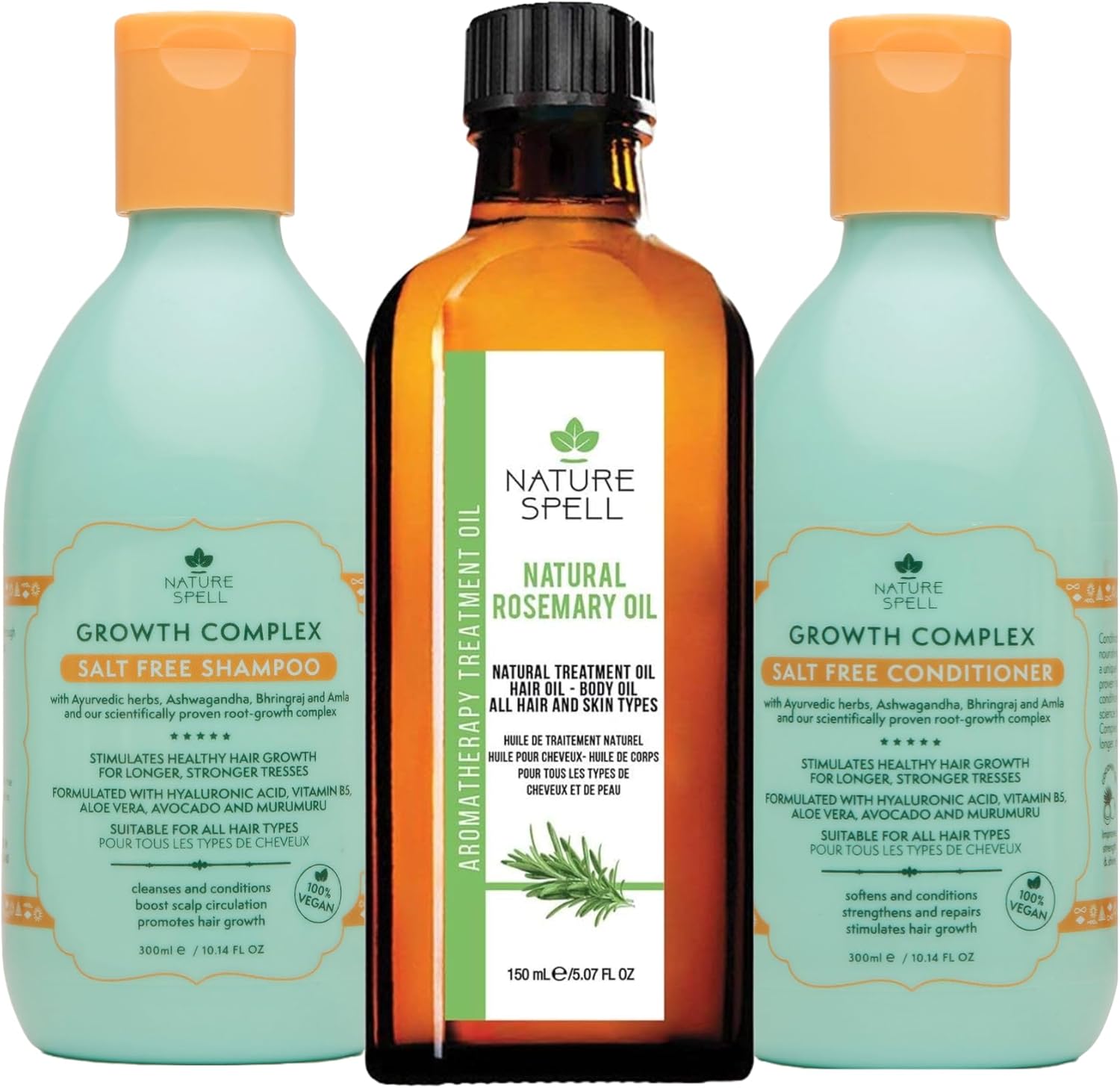 Nature Spell Rosemary Oil With Hair Growth Shampoo & Conditioner, Pack of 3 Gift...