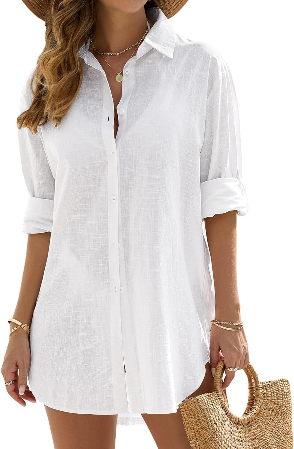 Vancavoo Women's Beach Cover Up Shirts Bikini Coverups Swimsuit Beach Dress Cott...