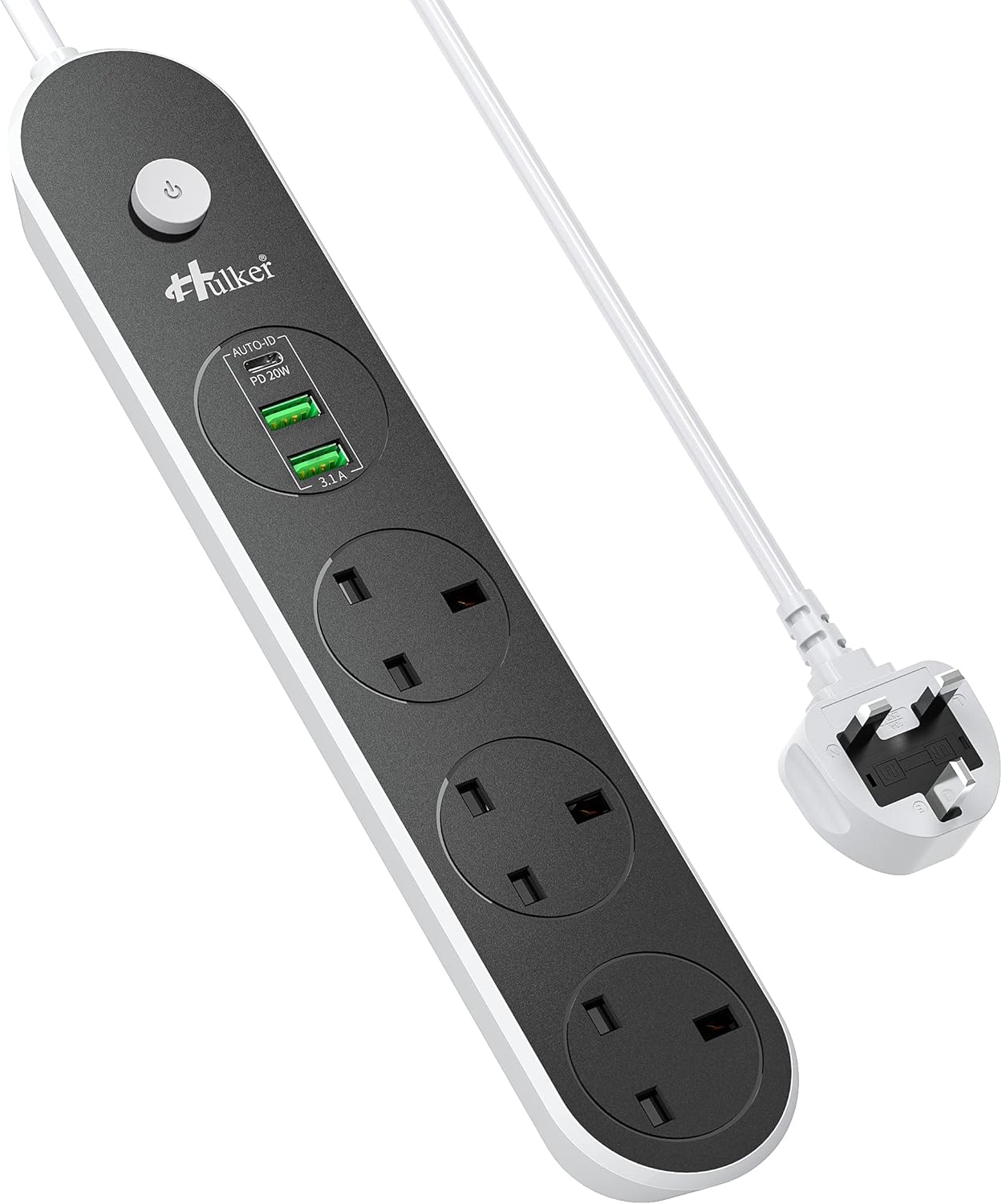 Extension Lead With USB C Port PD 20W, 3 Way Outlets (3250W 13A) Power Strip wit...