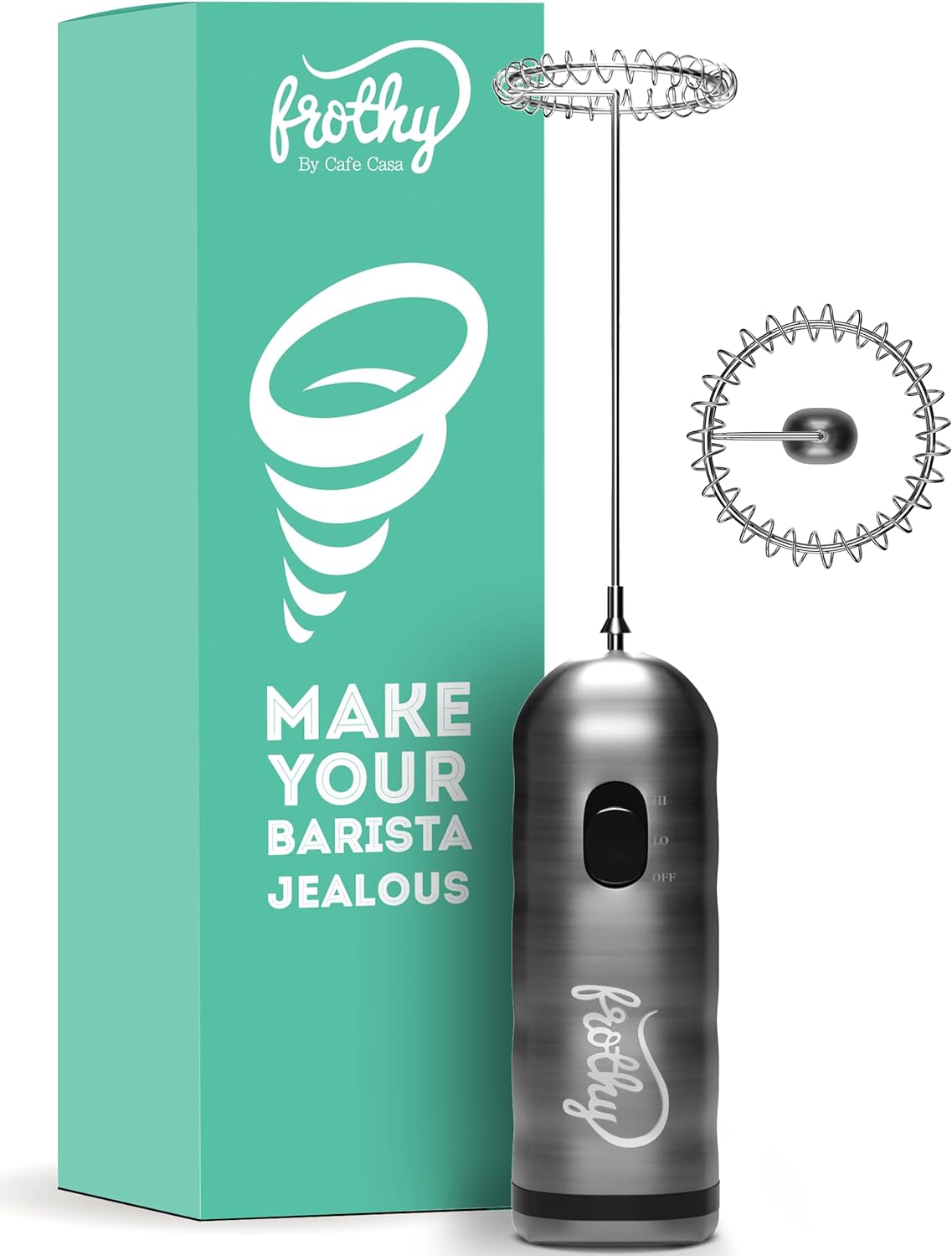 Café Casa Milk Frother – 2-Speed Handheld Electric Whisk and Foam Maker for Coff...