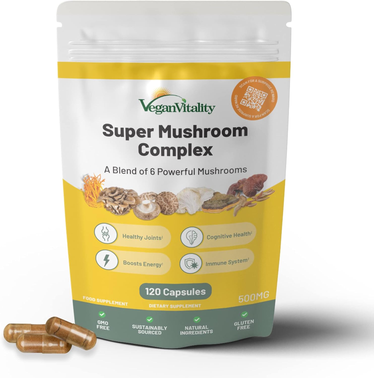Mushroom Complex 6 Lions Mane Mushroom Supplement 120 Capsules High Strength Veg...