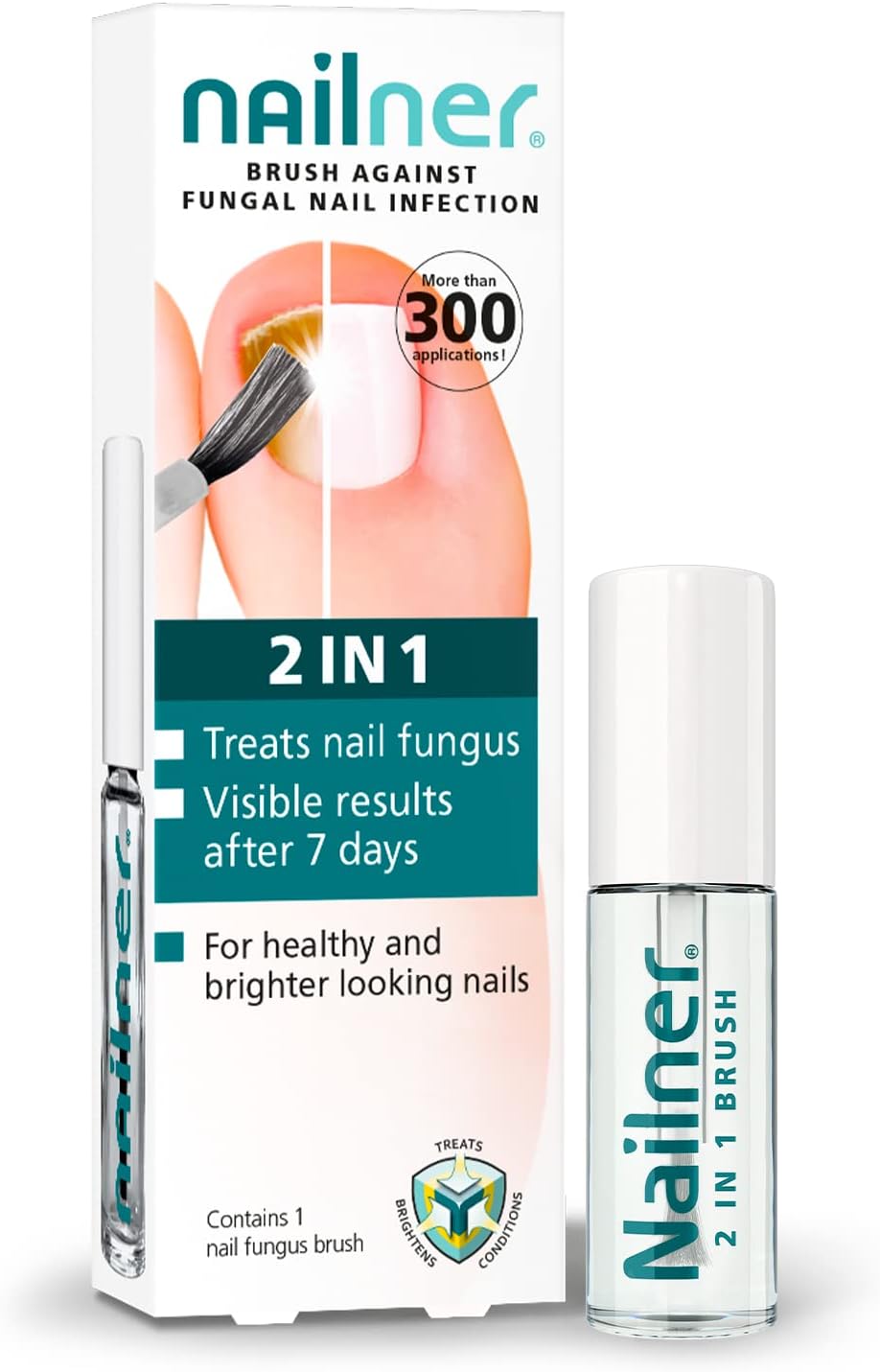 Nailner 2-in-1 Fungal Nail Treatment Brush for Healthy and Bright Looking Nails,...