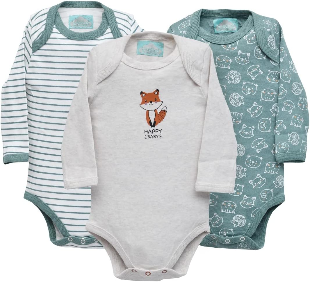 Cuddles & Cribs Baby Unisex Bodysuit Romper Fox Babygrow, Turqoise Grey White, 6...