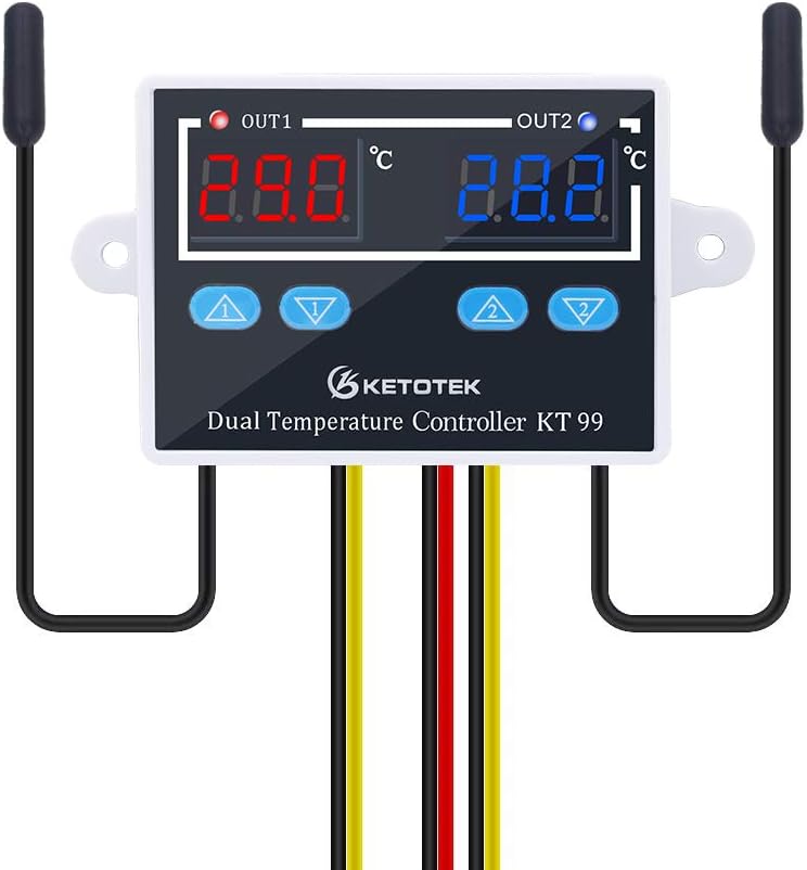 KETOTEK Digital Temperature Controller 220V Heating Cooling with 2 Dual NTC Wate...