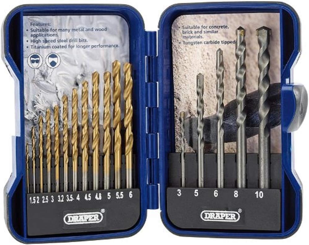 Draper 18551 Combined HSS and Masonry Drill Bit Set, Blue, 17 Pcs