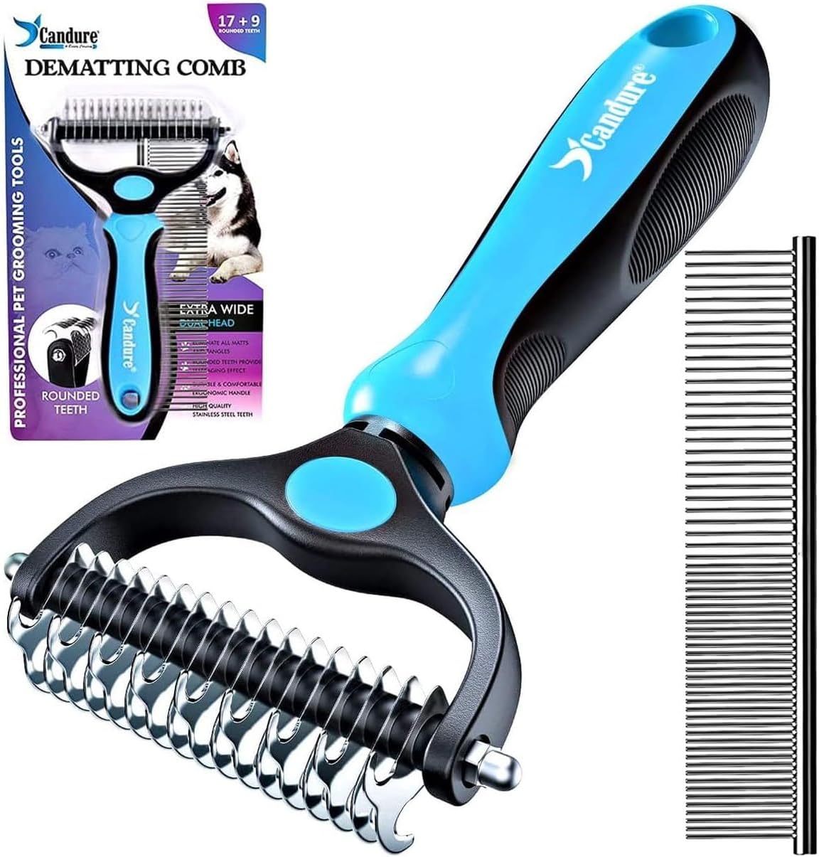 Candure Dematting Comb for Dog and Cat, Pet Grooming Rake and Brushes for Small,...