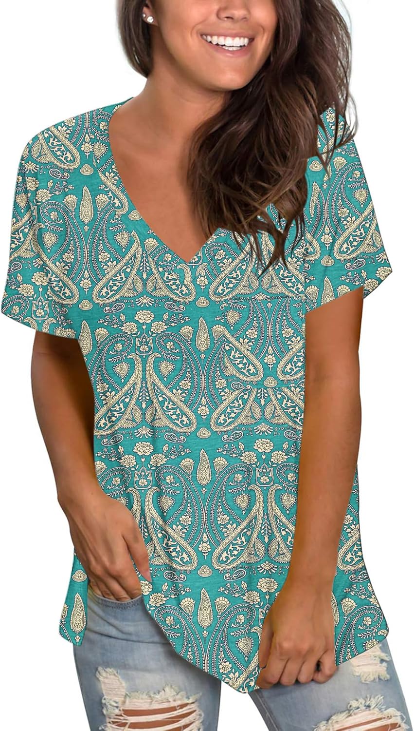 MOLERANI Womens T Shirts Short Sleeve V Neck Loose Summer Tees Basic Tunic Tops...