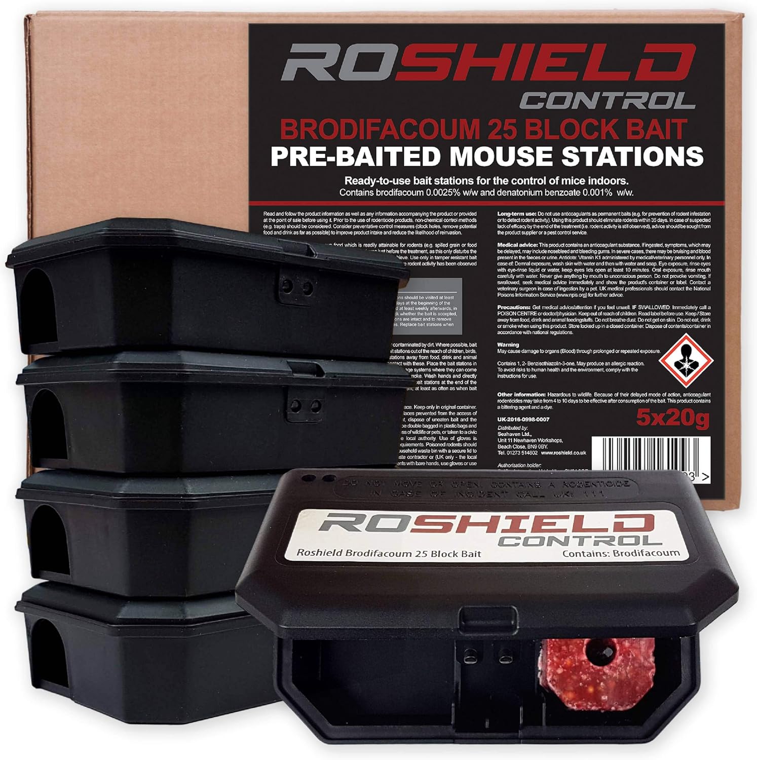 ROSHIELD - 5 PACK Rat & Mouse Poisoning Bait Box Kit | Single Feed Mice/Rat Kill...