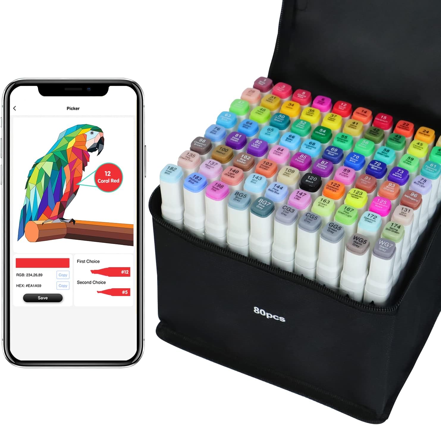 Vokiuler Alocohol Markers Set- 80 Colors Art Markers with APP for Coloring, Dual...
