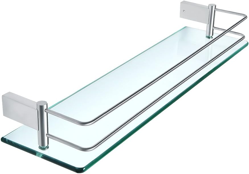 SAYAYO Tempered Glass Shelf Bathroom Shelf with Rail Wall Mounted 20 inches, Sta...