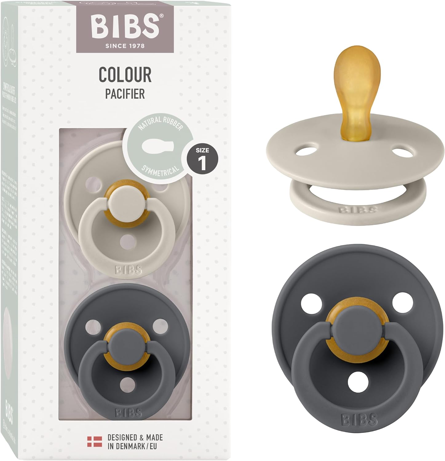 BIBS Colour Symmetrical Soother 2-Pack, BPA Free Dummy Pacifier, Symmetrical Nip...