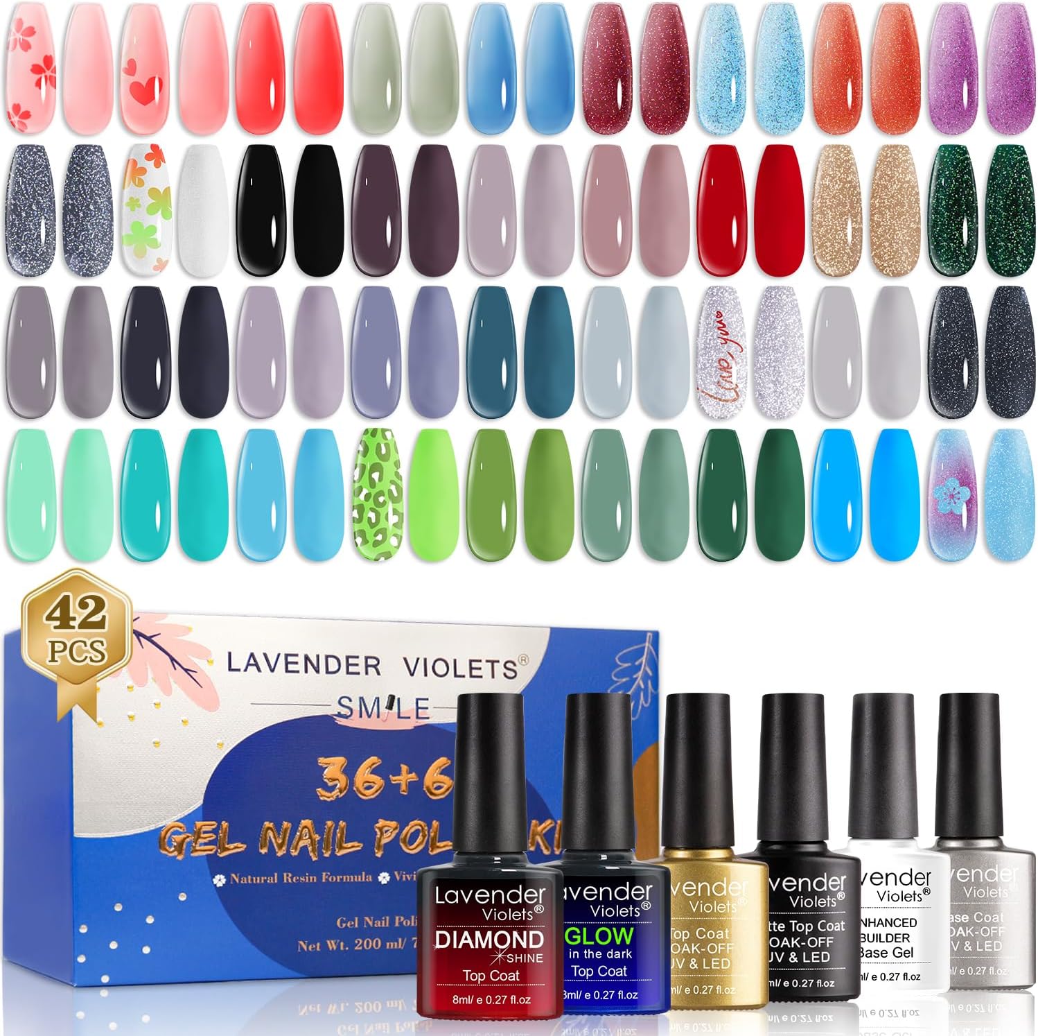 Lavender Violets 42 Pieces Gel Nail Polish Set Trendy Jelly Colours Semi-transpa...
