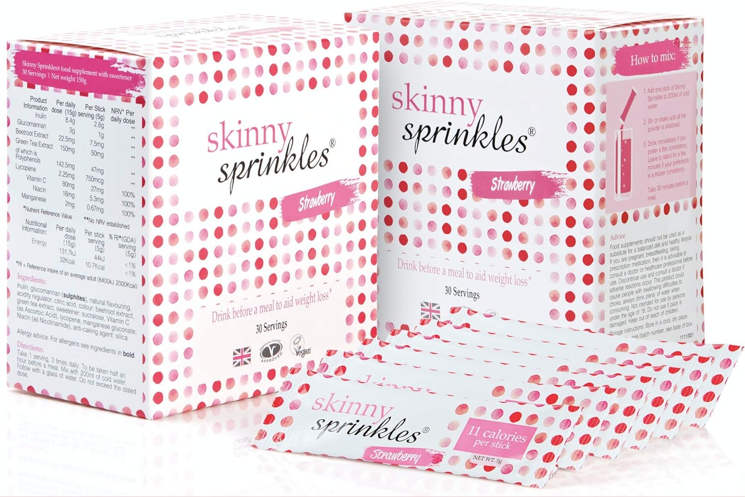 Skinny Sprinkles, Duo Pack 60 Servings - Weight Management Drink with Glucomanna...
