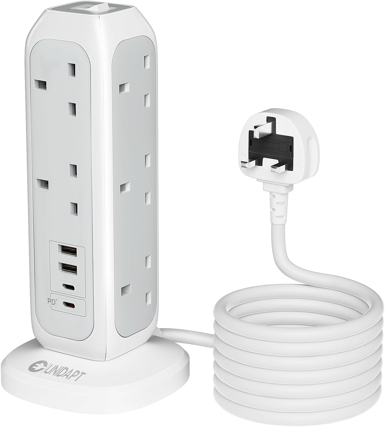 Tower Extension Lead with 4 USB Slots, Unidapt PD 20W USB C Fast Charger(5V/3A),...