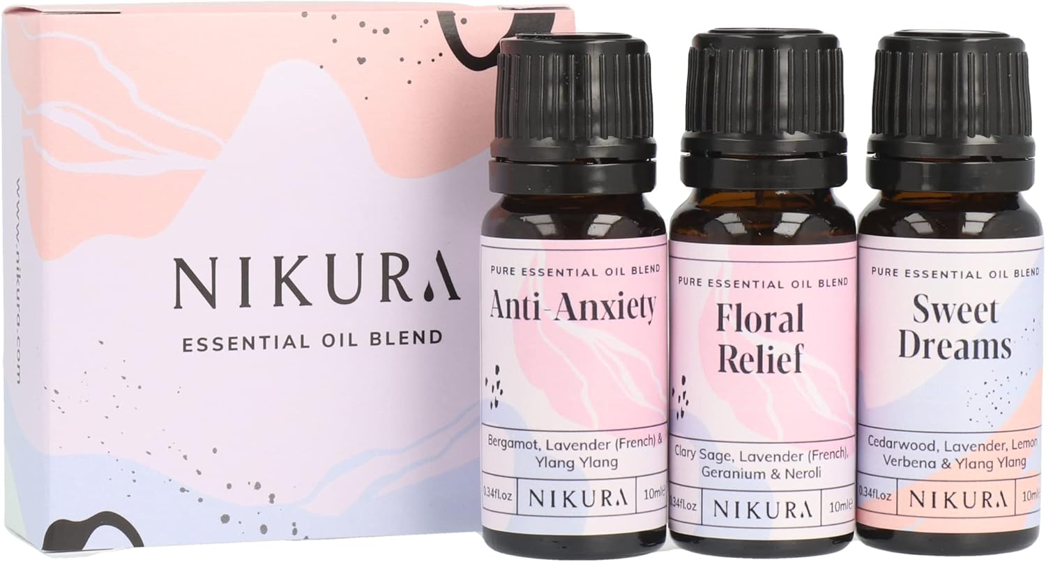 Nikura | De-Stress Essential Oil Blends Set - Floral Relief & Sweet Dreams | for...
