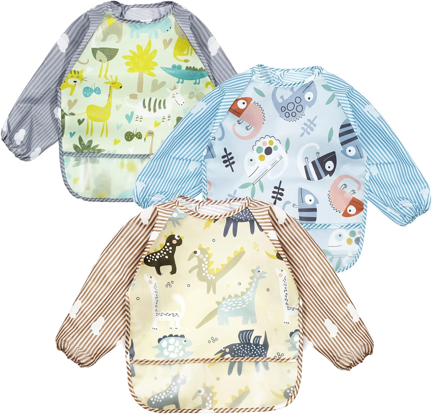 PandaEar (3 Pack Waterproof Baby Bibs with Long Sleeve| Baby Feeding Bib Paintin...