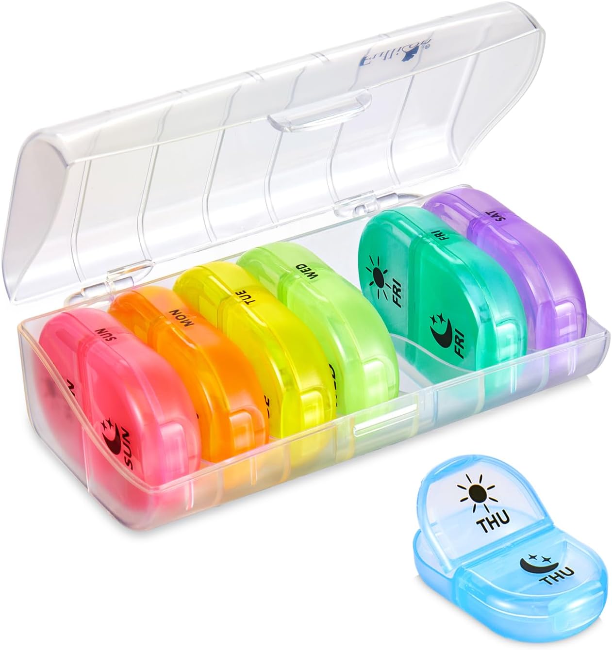 Fullicon Pill Box Organiser 2 Times A Day, Portable 7 Day Pill Boxes, Tablet Org...