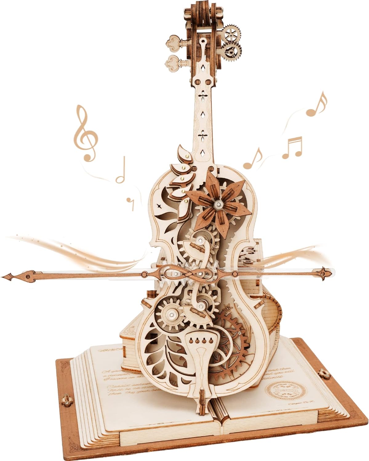 ROBOTIME 3D Puzzle Magic Cello Wooden Music Box Model Kits for Adults to Build,...