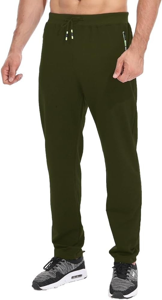 Tansozer Mens Joggers Tracksuit Bottoms Open Hem Cotton Zip Pockets S Green