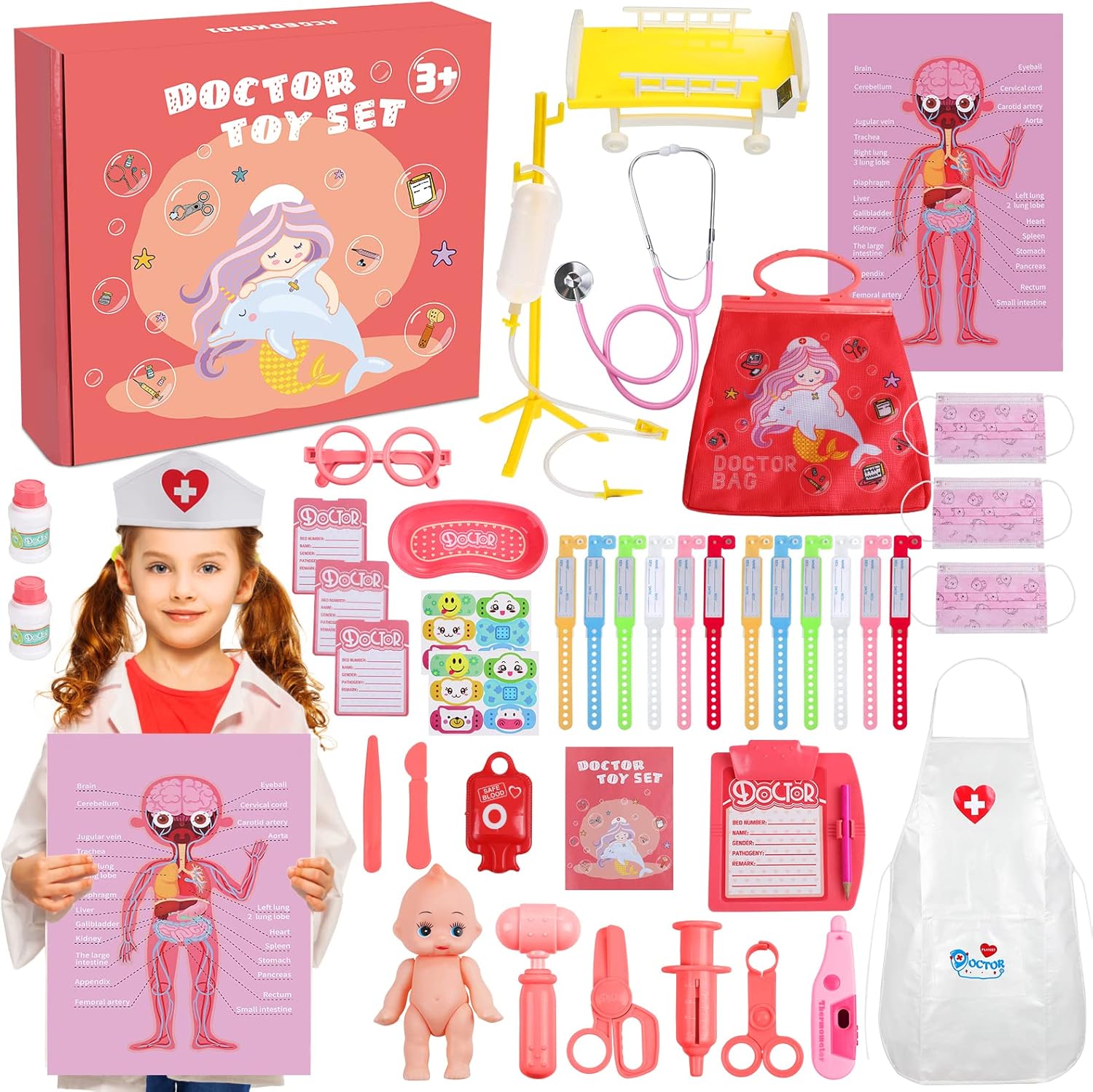 Anpro 44 pcs Doctors Set for Kids,Medical Toy with Real Stethoscope,Doctor Suit,...