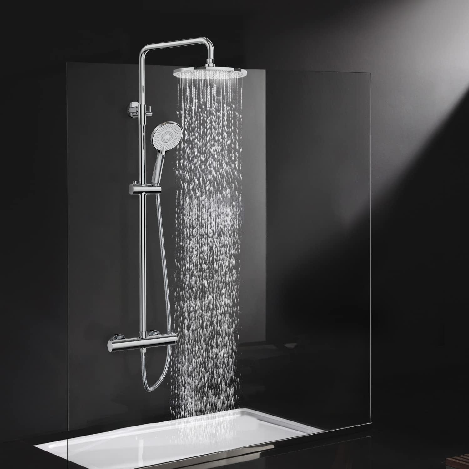 Rainsworth Thermostatic Shower Mixer Set Chrome, 25cm Round Overhead Rainfall Sh...