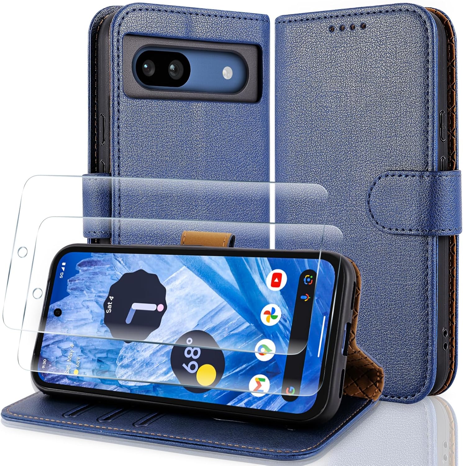 Case Collection for Google Pixel 8a Phone Case with Screen Protector - Leather F...