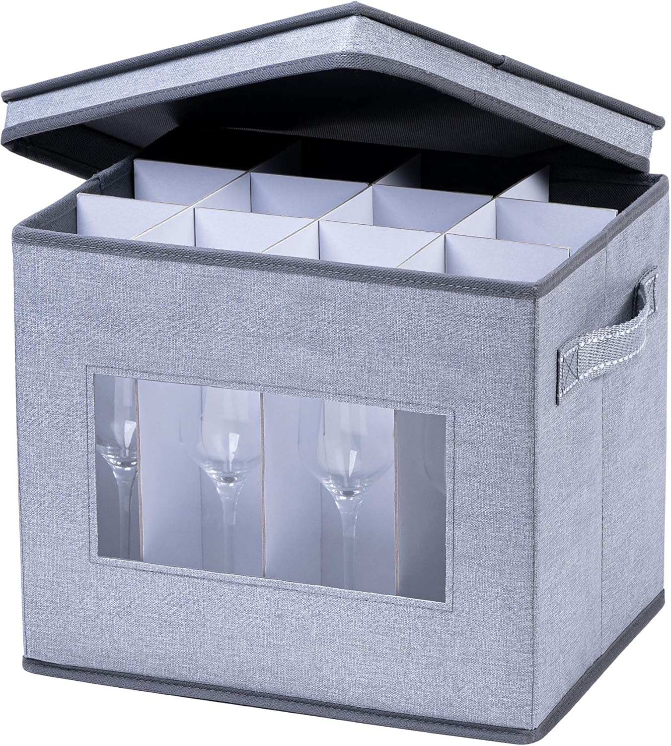 VENO Champagne Flute Glass Storage Box with Lid and Handles, Moving Boxes for Gl...