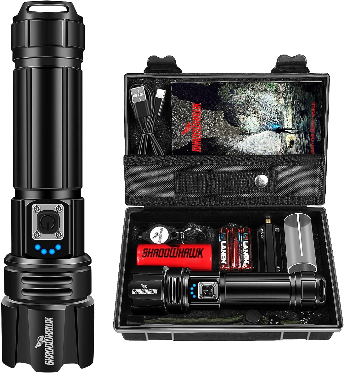 Shadowhawk Torches Led Super Bright, Rechargeable Torch 20000 Lumens, XHP70.2 Fl...